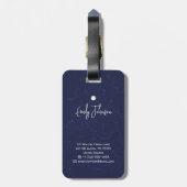 Aangepaste naam Navy Blue Bloem Abstract Script Na Bagagelabel (Achterkant verticaal)