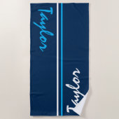 Aangepaste naam Navy Blue, Blue en White Striped Strandlaken (Voorkant)