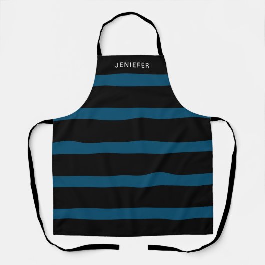 Aangepaste naam Navy Blue en Black Striped Pattern Schort (Voorkant)