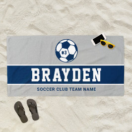 Aangepaste naam Navy Blue en Grey Soccer Player Strandlaken