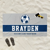 Aangepaste naam Navy Blue en Grey Soccer Player Strandlaken