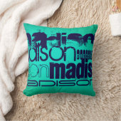 Aangepaste naam; Navy Blue en Neon Aqua Turquoise Kussen (Deken)