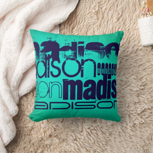 Aangepaste naam; Navy Blue en Neon Aqua Turquoise Kussen (Deken)