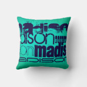 Aangepaste naam; Navy Blue en Neon Aqua Turquoise Kussen (Achterkant)