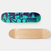Aangepaste naam; Navy Blue en Neon Aqua Turquoise Skateboard (Horizontaal)