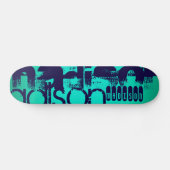Aangepaste naam; Navy Blue en Neon Aqua Turquoise Skateboard (Horizontaal)