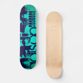 Aangepaste naam; Navy Blue en Neon Aqua Turquoise Skateboard (Voorkant)