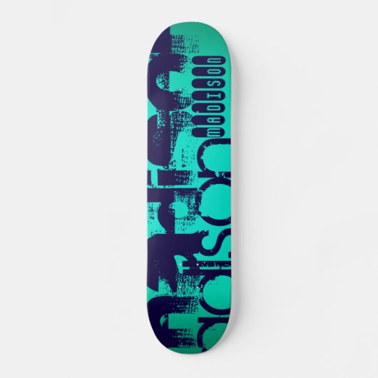 Aangepaste naam; Navy Blue en Neon Aqua Turquoise Skateboard (Voorkant)