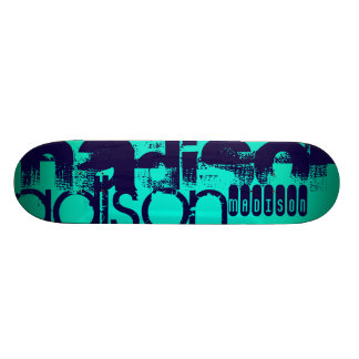 Aangepaste naam; Navy Blue en Neon Aqua Turquoise Skateboard