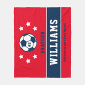 Aangepaste naam Navy Blue en Red Soccer Player Fleece Deken (Voorkant)
