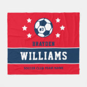 Aangepaste naam Navy Blue en Red Soccer Player Fleece Deken (Voorkant (Horizontaal))