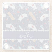 Aangepaste naam navy blue glitter verpleegster pet glazen onderzetter (Achterkant)