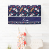 Aangepaste naam navy blue glitter verpleegster pet spandoek (Insitu)
