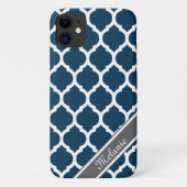 Aangepaste naam Navy Blue & Gray Lattice Case-Mate iPhone Case (Achterkant)