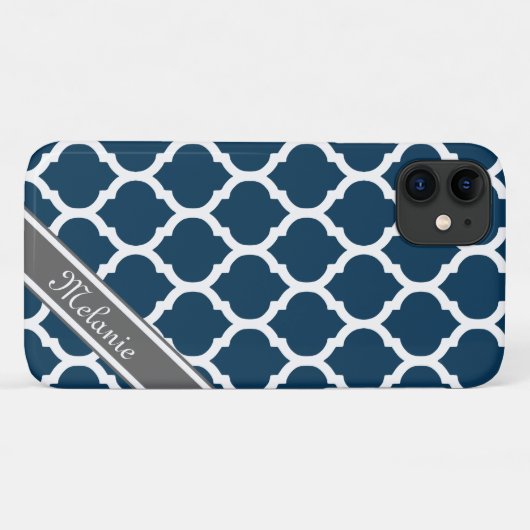 Aangepaste naam Navy Blue & Gray Lattice Case-Mate iPhone Case (Achterkant (horizontaal))