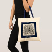 Aangepaste naam Navy Blue & Grey  Ocean Octopus Tote Bag (Voorkant (product))