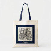 Aangepaste naam Navy Blue & Grey  Ocean Octopus Tote Bag (Voorkant)