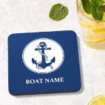 Aangepaste naam Navy Blue Onderzetter Cork Back<br><div class="desc">Rope & Anchor Custom Name Navy Blue Onderzetter Cork Back</div>