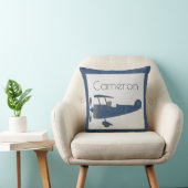 Aangepaste naam Navy Blue  Plane Boy op Blue Kussen (Stoel)