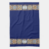 Aangepaste Naam Navy Blue & Yellow Mediterranean T Theedoek (Verticaal)