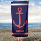 Aangepaste naam Navy en Rusty Oranje Anchor Strandlaken