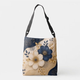 Aangepaste naam Navy Navy Blauw & Goud Botanische Crossbody Tas