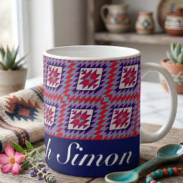 Aangepaste naam Navy & Rode Boho Moderne Quilt Ont Koffiemok