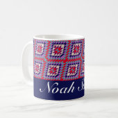 Aangepaste naam Navy & Rode Boho Moderne Quilt Ont Koffiemok (Voorkant links)