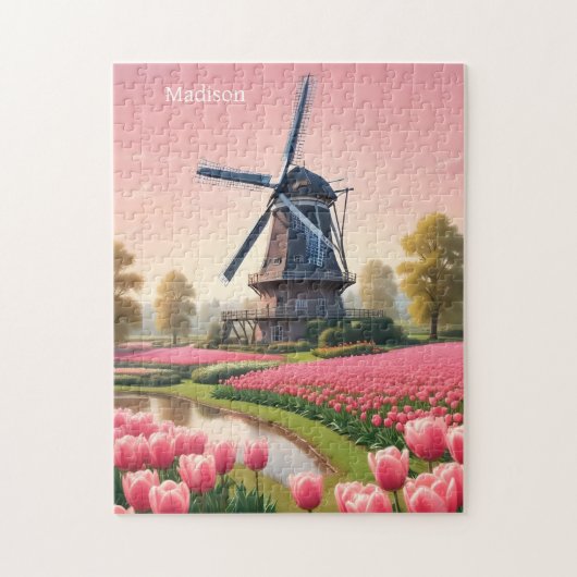 Aangepaste Naam Nederland Windmolens Legpuzzel (Verticaal)