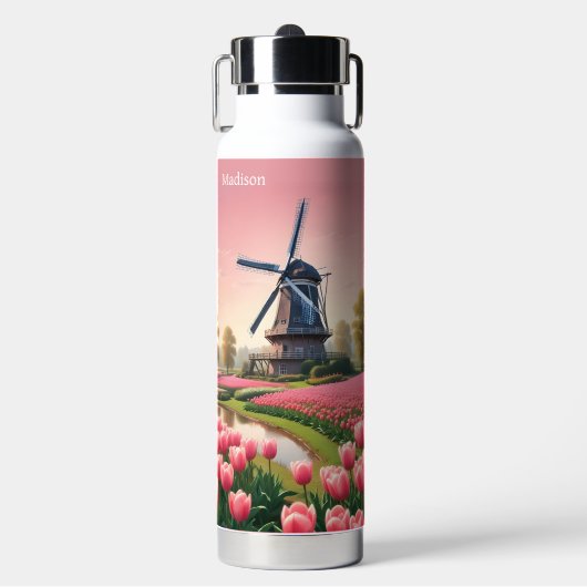 Aangepaste Naam Nederland Windmolens Waterfles (Voorkant)