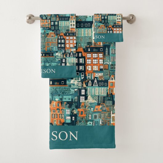 Aangepaste naam Nederlandse huizen Patroon Bad Handdoek (Insitu)