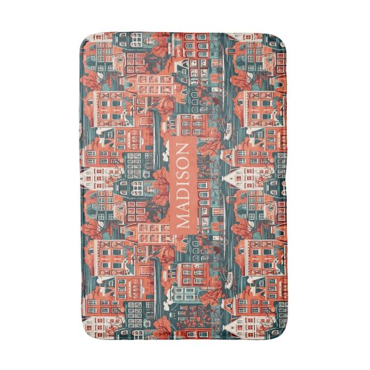 Aangepaste naam Nederlandse huizen Patroon Badmat (Voorkant Verticaal)