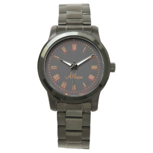 Aangepaste naam Neon Black Classic Elegant Roman Horloge