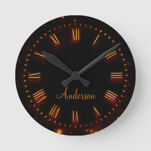 Aangepaste naam Neon Black Classic Elegant Roman Ronde Klok