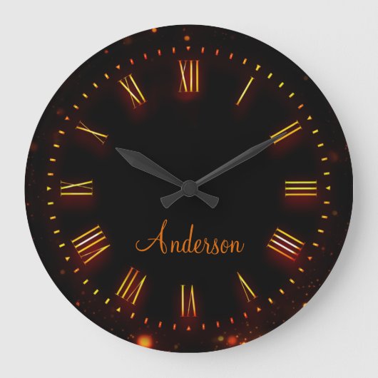 Aangepaste naam Neon Black Classic Elegant Roman Ronde Klok (Voorkant)