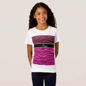 Aangepaste naam neon hete roze en zwarte zebrastre t-shirt (Voorkant volledig)