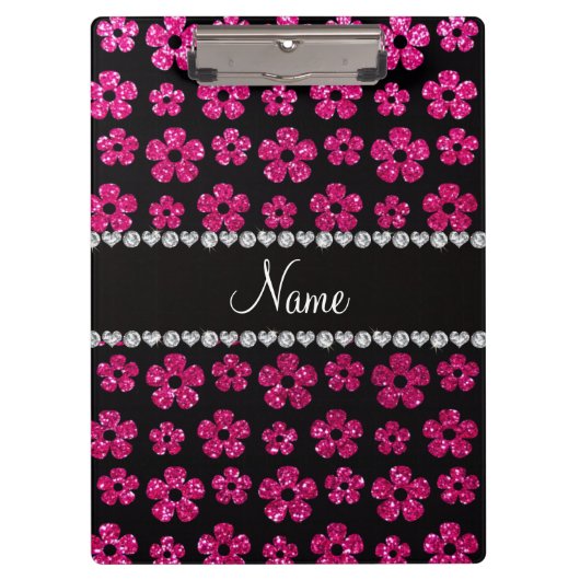 Aangepaste naam neon hot roze glitbloemen klembord (Voorkant)