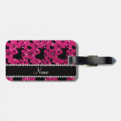 Aangepaste naam neon hot roze glitter ballroom dan bagagelabel (Achterkant horizontaal)