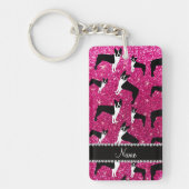 Aangepaste naam neon hot-roze glitter boston shist sleutelhanger (Voorkant)
