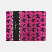 Aangepaste naam neon hot roze glitter butterflies fleece deken (Voorkant (Horizontaal))