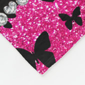 Aangepaste naam neon hot roze glitter butterflies fleece deken (Hoek)