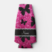 Aangepaste naam neon hot roze glitter butterflies flesjeskoeler (Voorkant)