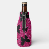 Aangepaste naam neon hot roze glitter butterflies flesjeskoeler (Fles Achterkant)