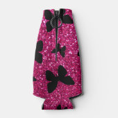 Aangepaste naam neon hot roze glitter butterflies flesjeskoeler (Achterkant)