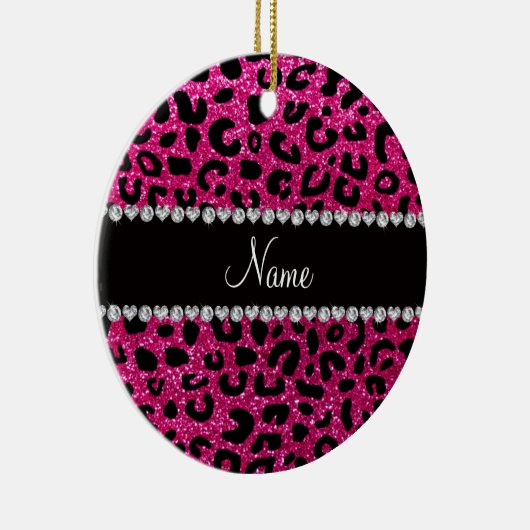 Aangepaste naam neon hot roze glitter cheetah prin keramisch ornament (Rechts)