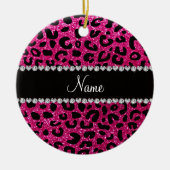 Aangepaste naam neon hot roze glitter cheetah prin keramisch ornament (Voorkant)
