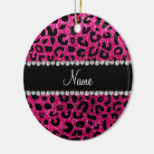 Aangepaste naam neon hot roze glitter cheetah prin keramisch ornament (Links)