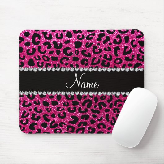 Aangepaste naam neon hot roze glitter cheetah prin muismat (Met muis)