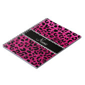 Aangepaste naam neon hot roze glitter cheetah prin notitieboek (Linkerzijde)
