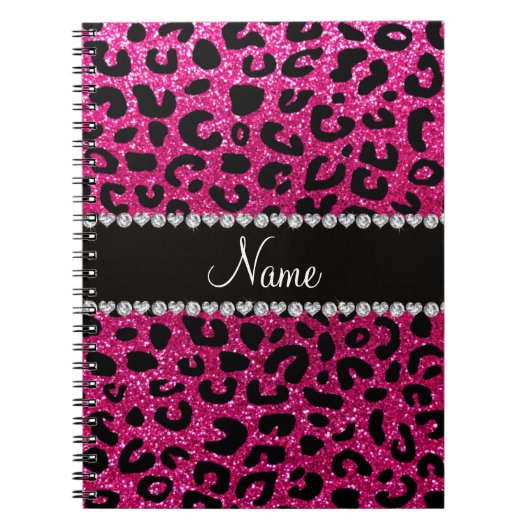 Aangepaste naam neon hot roze glitter cheetah prin notitieboek (Voorkant)